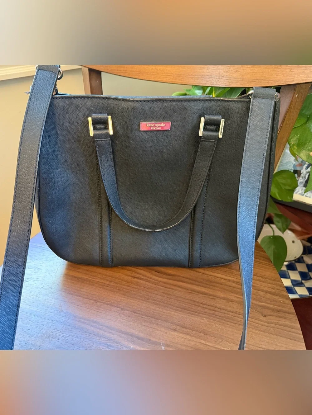 kate spade Newberry Black Saffiano Leather Shoulder Bag with Crossbody Strap - Picture 3 of 11
